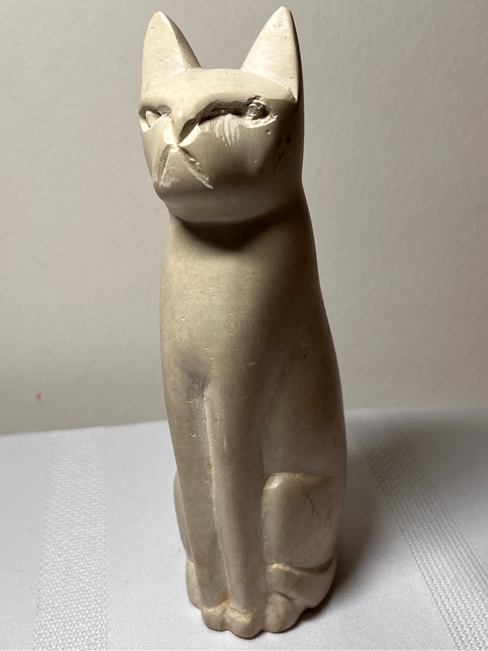 Vintage Stone Carved Neutral Cream Cat Figurine